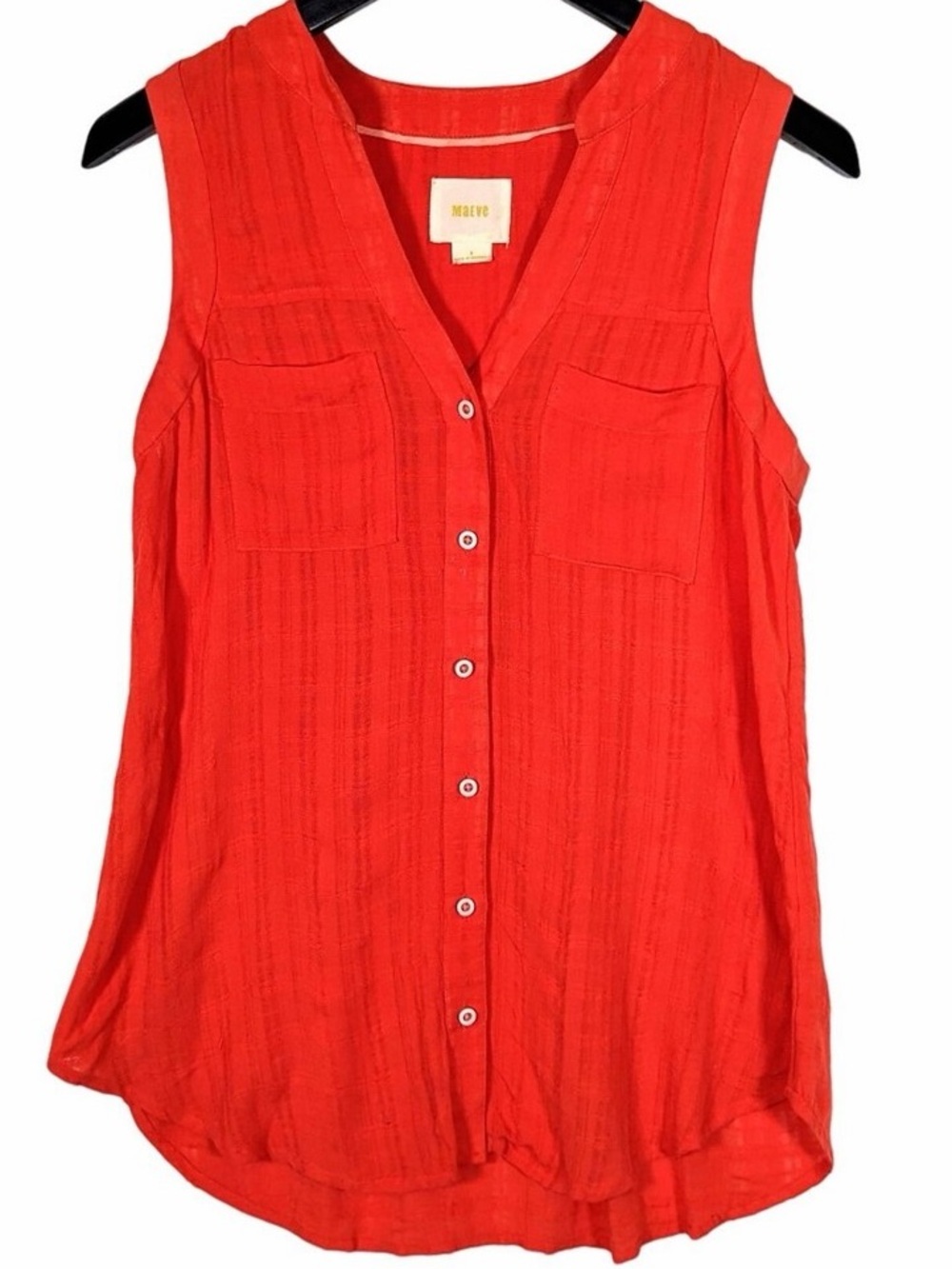 🧡 Anthropologie Maeve Orange Babydoll Tank Blouse Peplum Split Neck 100% Rayon